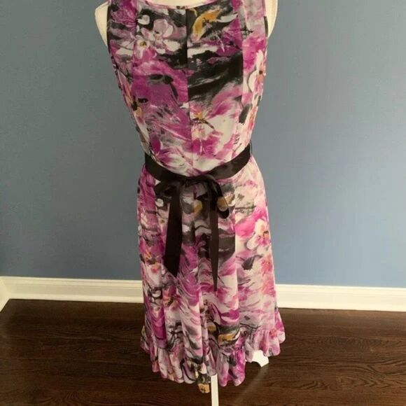 Adrianna Papell Pink and Black Floral Midi Dress - Picture 1 of 9